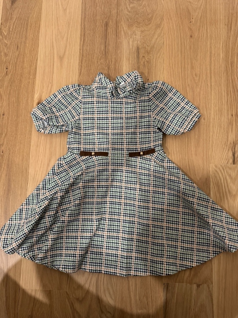 Janie and Jack Blue, Cream and Brown Plaid Ruffled Collar Fit-and-Flare Dress